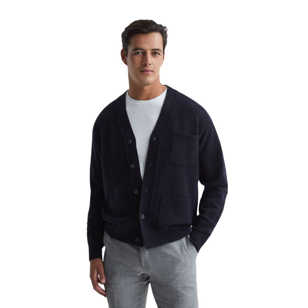 Reiss Men's Navy Andrews Wool Cardigan Size Medium