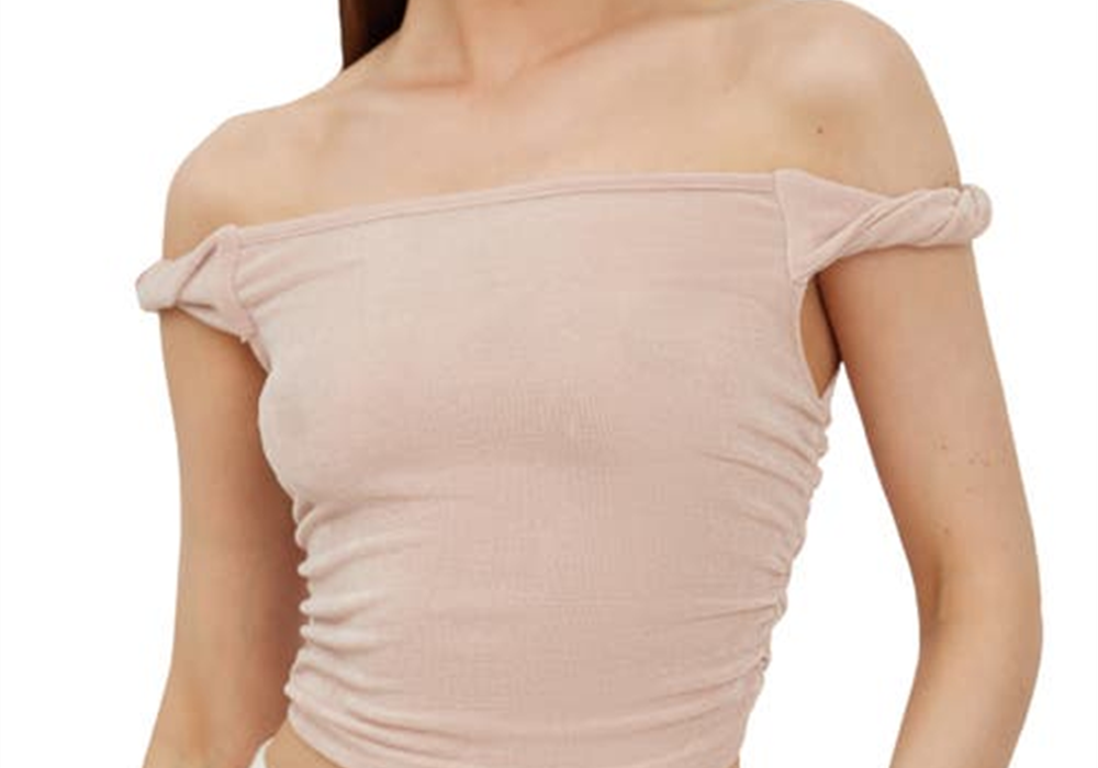 4th & Reckless Nude Aylin Off-The-Shoulder Crop Top - Size X-Small