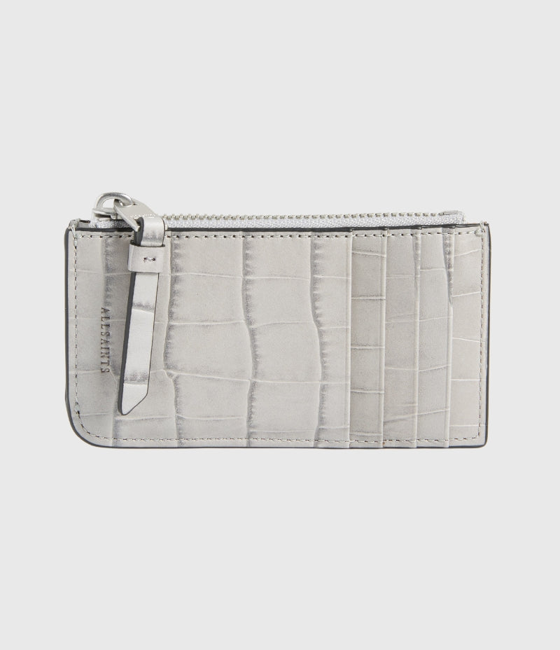 Allsaints Little Marlborough Croc Embossed Card Case Gray
