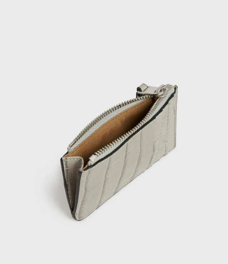 Allsaints Little Marlborough Croc Embossed Card Case Gray