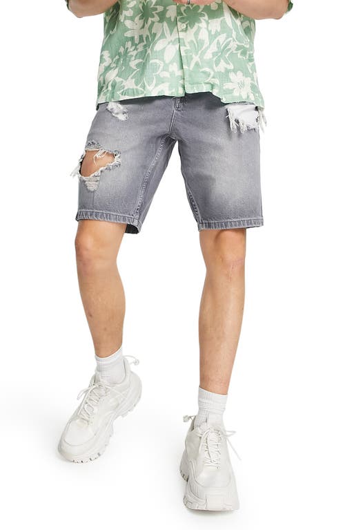 ASOS डिज़ाइन पुरुषों के ग्रे डिस्ट्रेस्ड स्लिम डेनिम शॉर्ट्स साइज़ 28