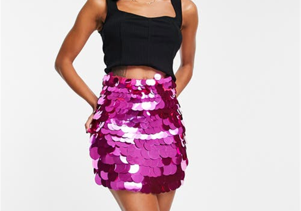 ASOS DESIGN Sequin Disc Miniskirt in Bright Pink Size 4