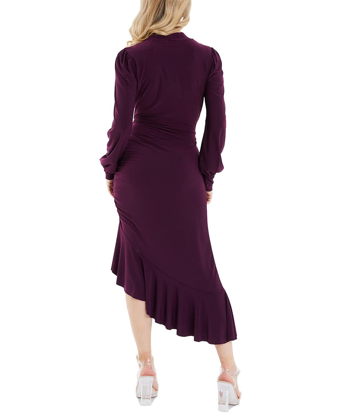 Quiz Women's Ruffle Trim Asymmetrical Wrap Style Dress Purple Size 12