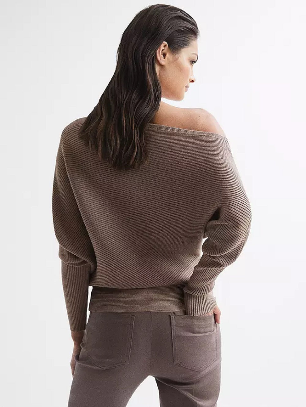 Reiss Women's Lorna Draped Knit Top Brown Size Medium