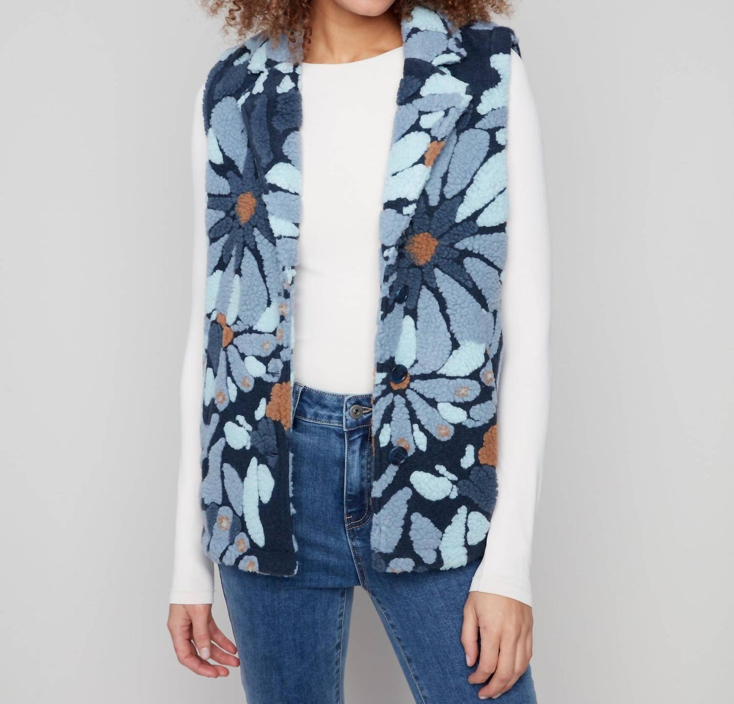 Charlie B - Flocked Sherpa Fleece Vest Jacket