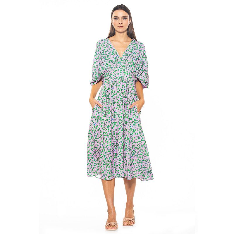 Alexia Admor Womens August Draped Fit and Flare Midi Midi Dress Green Size 6