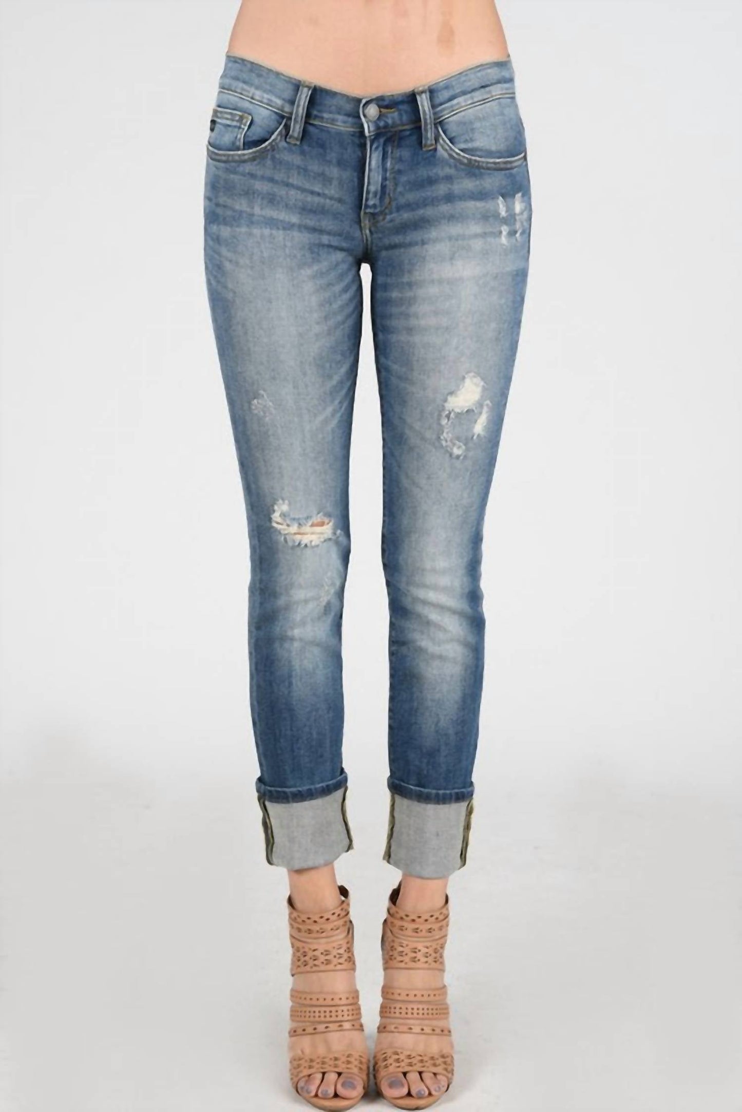 Judy Blue - Distressed Cuffed Straight Leg Jeans