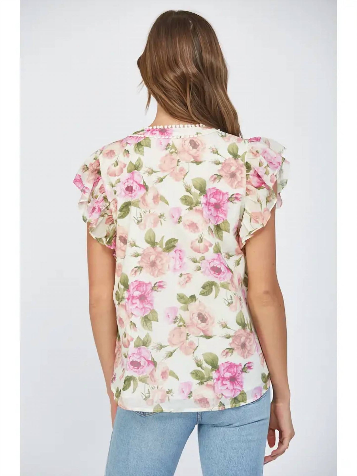 Fate - Tuck Detail Floral Flutter Top