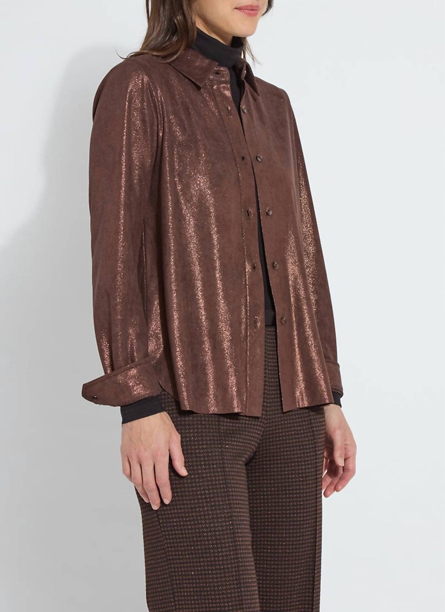 Lysse - Connie Patent Foil Vegan Suede Shacket
