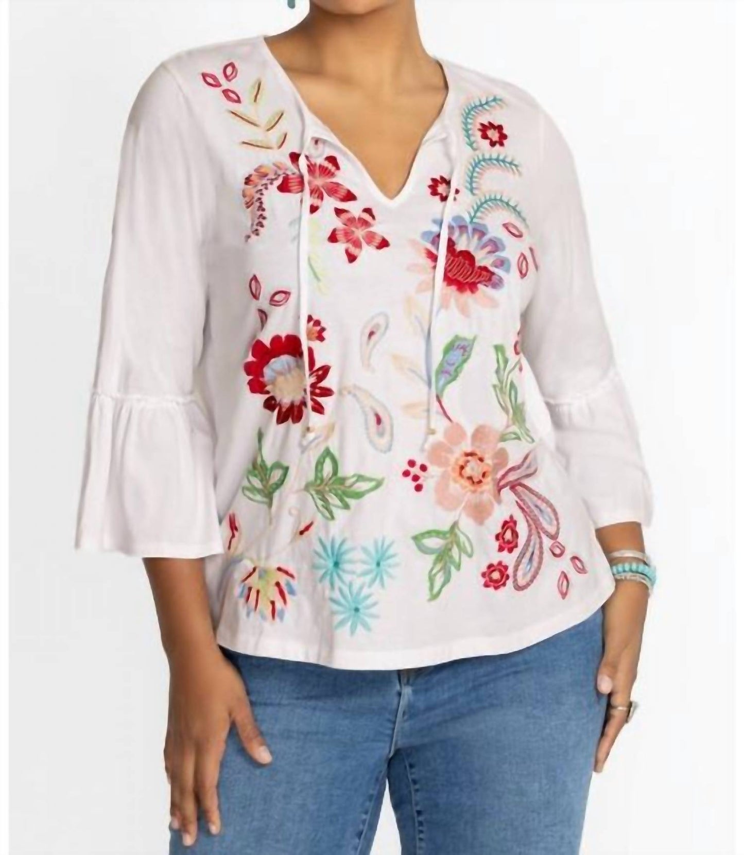 Johnny Was - WOMEN'S RUFFLE SLEEVE T-SHIRT FREYDE PLUS