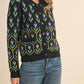&Merci - Floral Knit Collared Sweater Cardigan