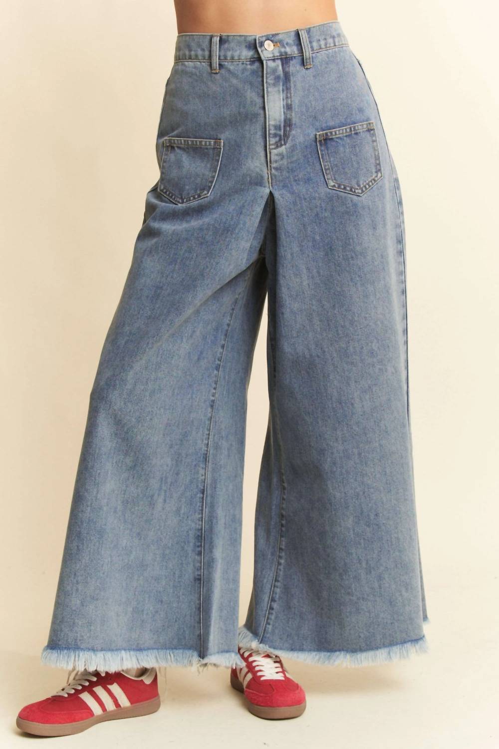 Trendsi - Davi & Dani Patch Pocket Wide Leg Culotte Jeans