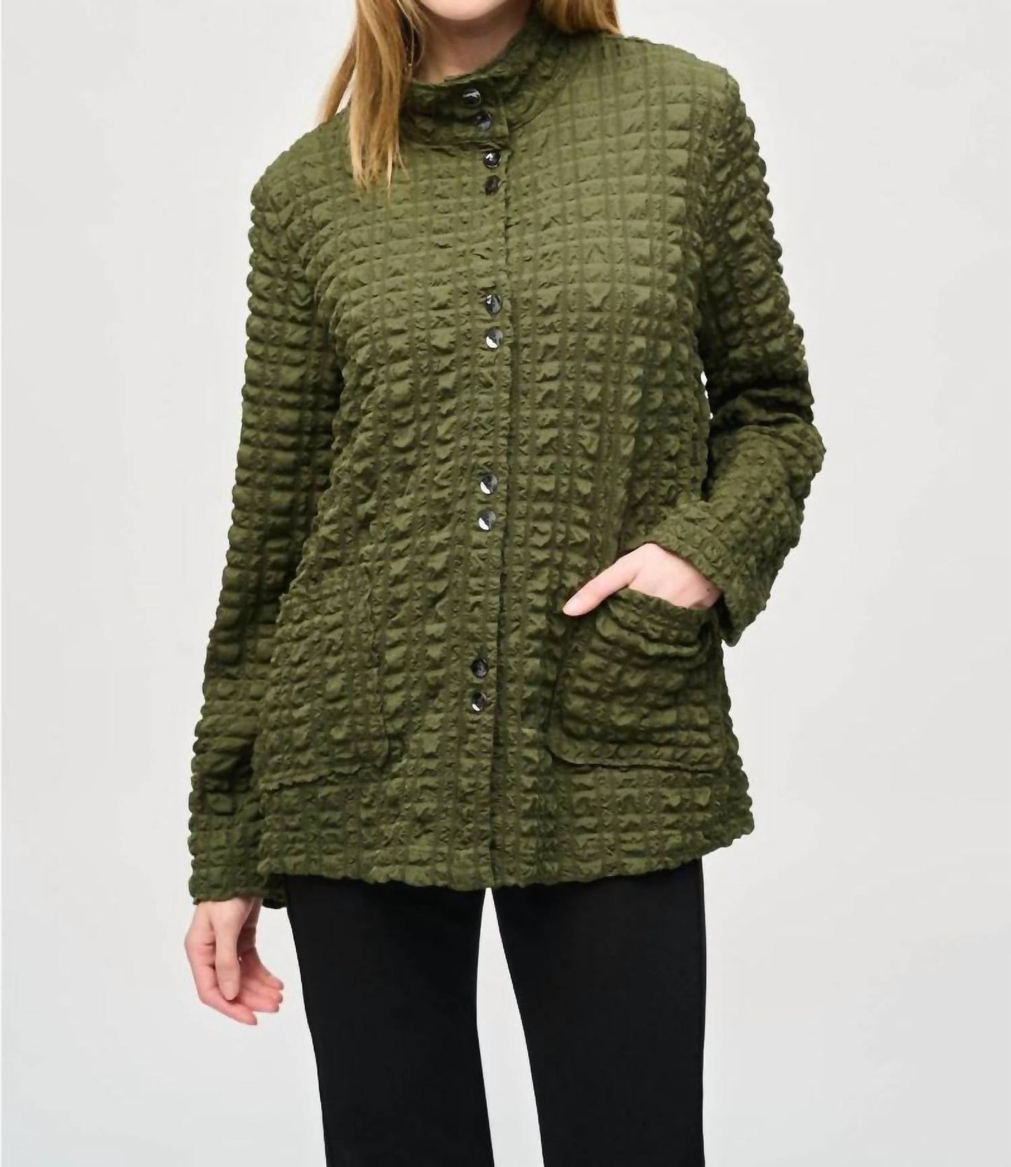 Joseph Ribkoff - Bubble Jacquard Mock Collar Jacket
