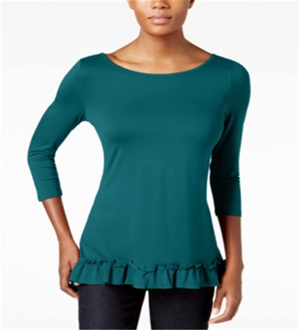 Love Scarlett Women's Ruffle Hem Top Green Size Petite M