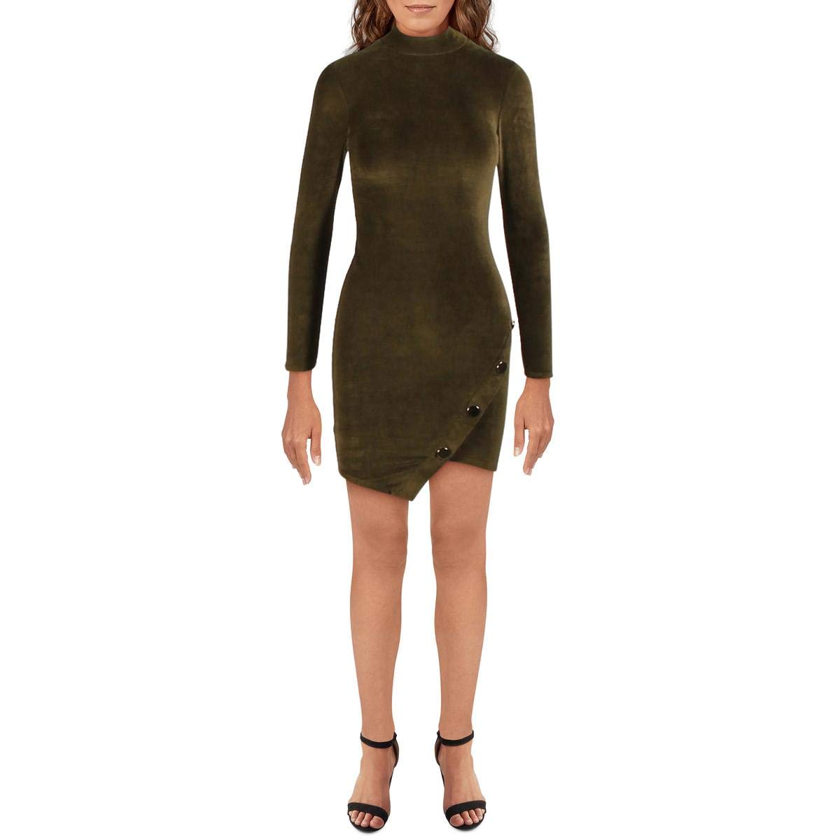 Almost Famous Womens Asymmetric Embellished Bodycon Dress Green S
