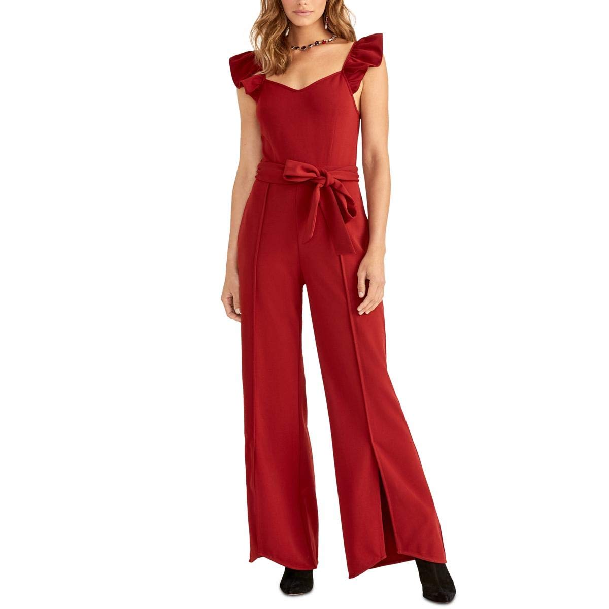 RACHEL Rachel Roy Womens Iona Sweetheart Neck Flutter Sleeve Jumpsuit Red XL