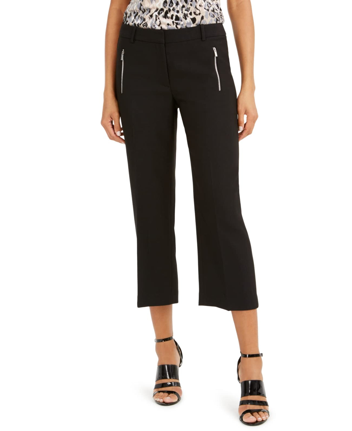 Calvin Klein Women's Petite Zipper-Pocket Cropped Twill Pants Black Size 8 Petite