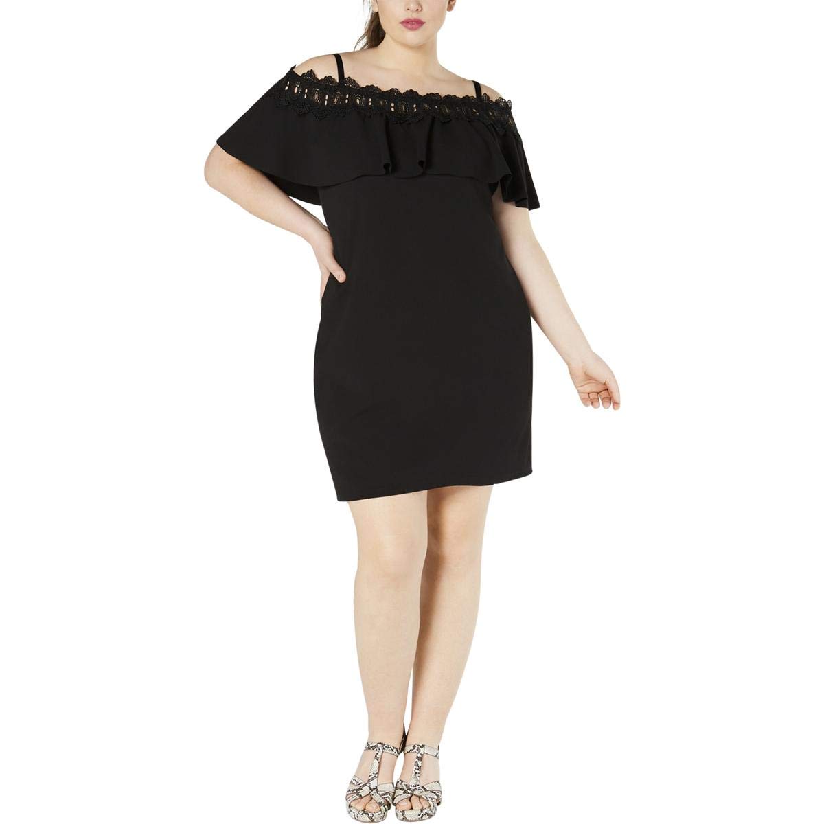 BCX Womens Juniors Plus Off-The-Shoulder Shift Dress Black 3X