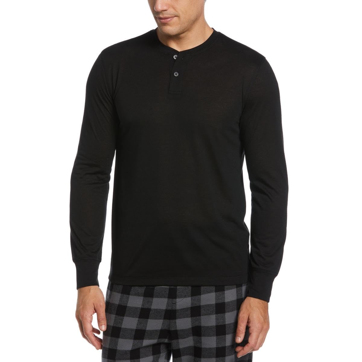 Perry Ellis Portfolio Mens Solid Henley Sleep Shirt Jet Black Medium