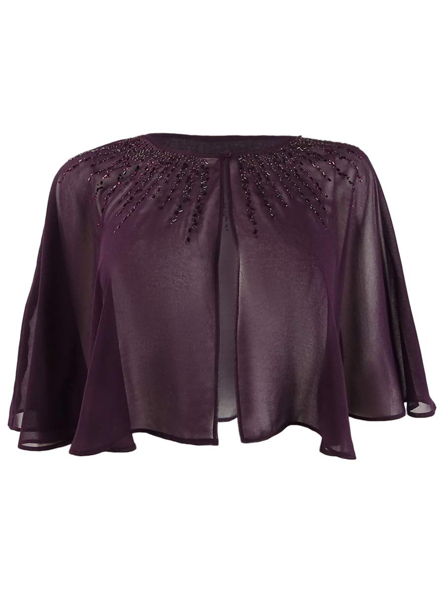 Calvin Klein Womens Chiffon Sheer Embellished Capelet Purple S