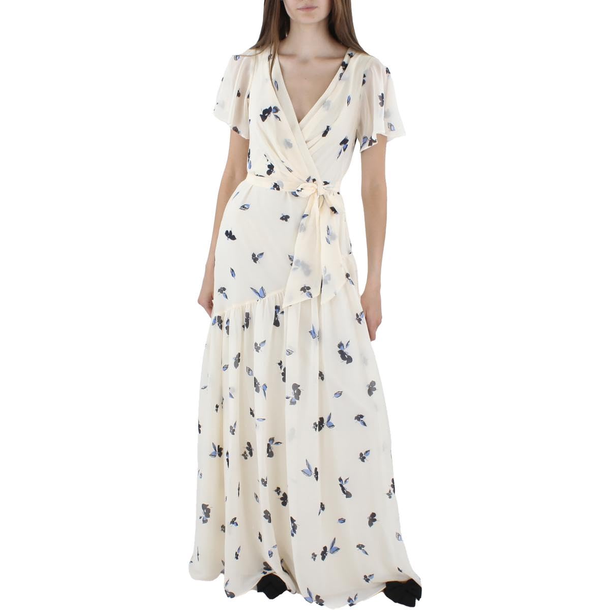 Lauren Ralph Lauren Womens Crinkled Maxi Fit & Flare Dress Beige 12