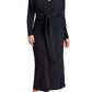 ELOQUII Women's Plus Size Shirred Strong Shoulder Tie Detail Dress - 22, Black Onyx