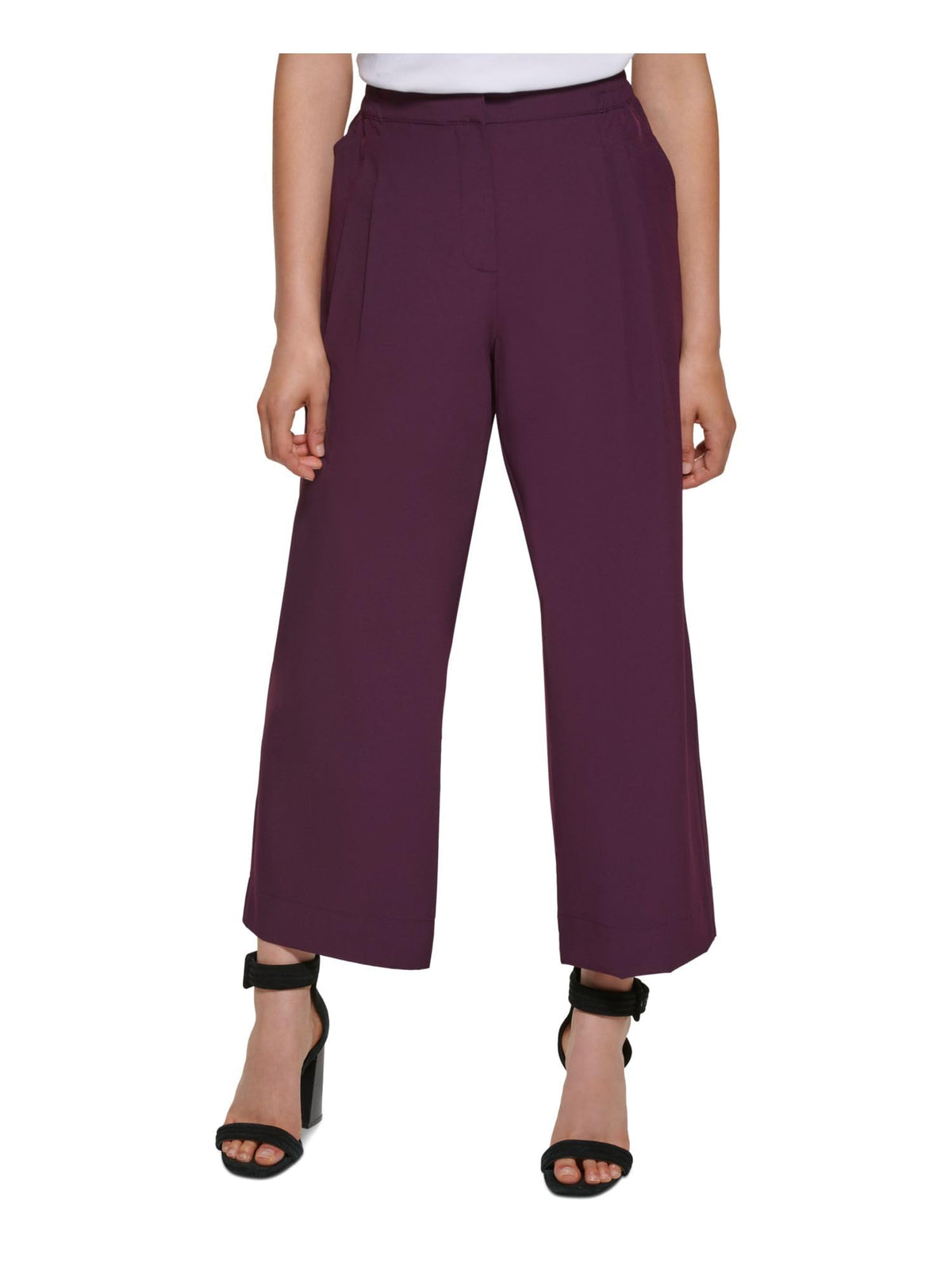 Calvin Klein Womens Pleated Cropped Wide Leg Pants Purple S