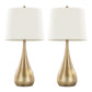 Pebble 29" Contemporary Metal Table Lamp Set in Gold with White Linen Shades - Set of 2