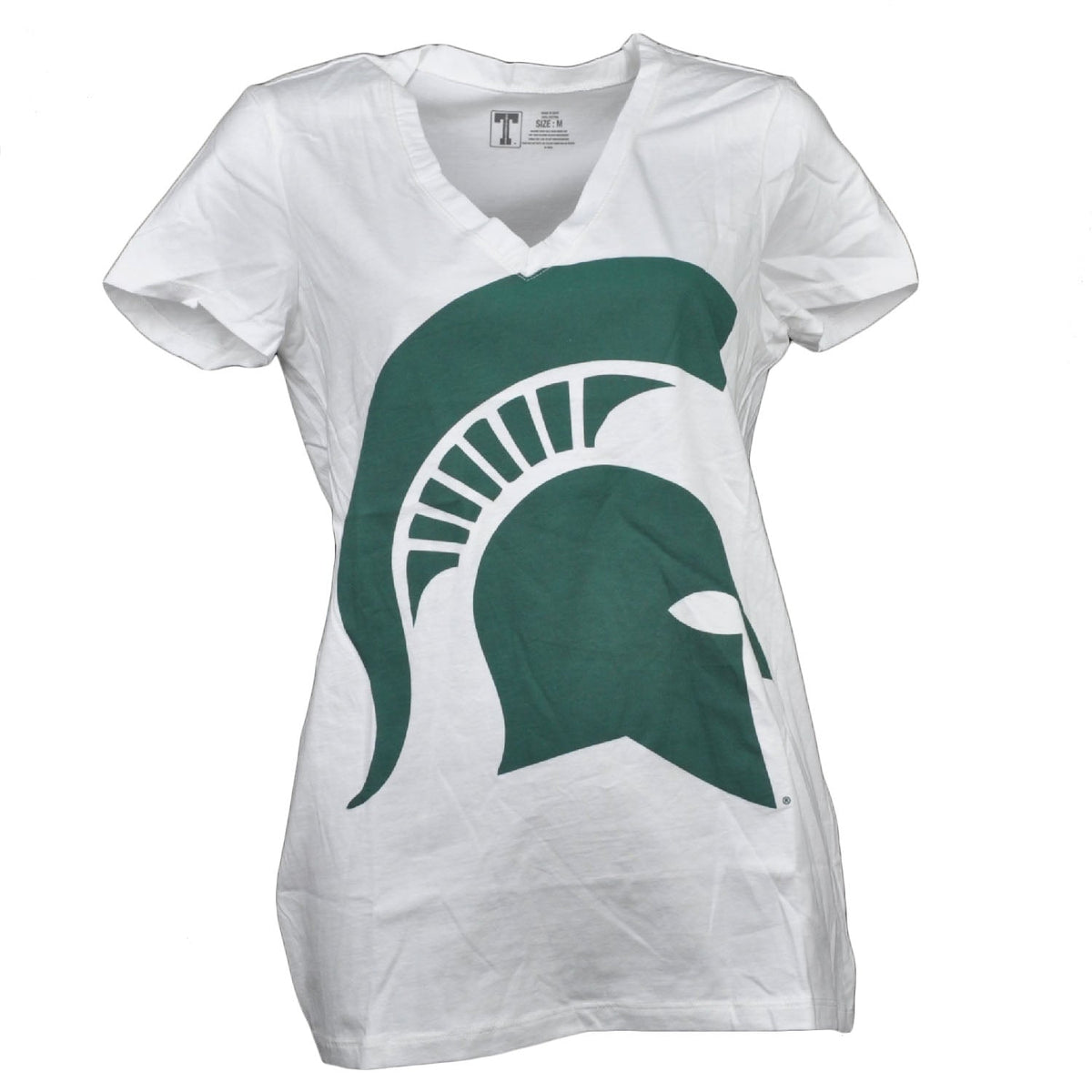 NCAA Michigan State Spartans V Neck White Womens Short Sleeve Big Logo