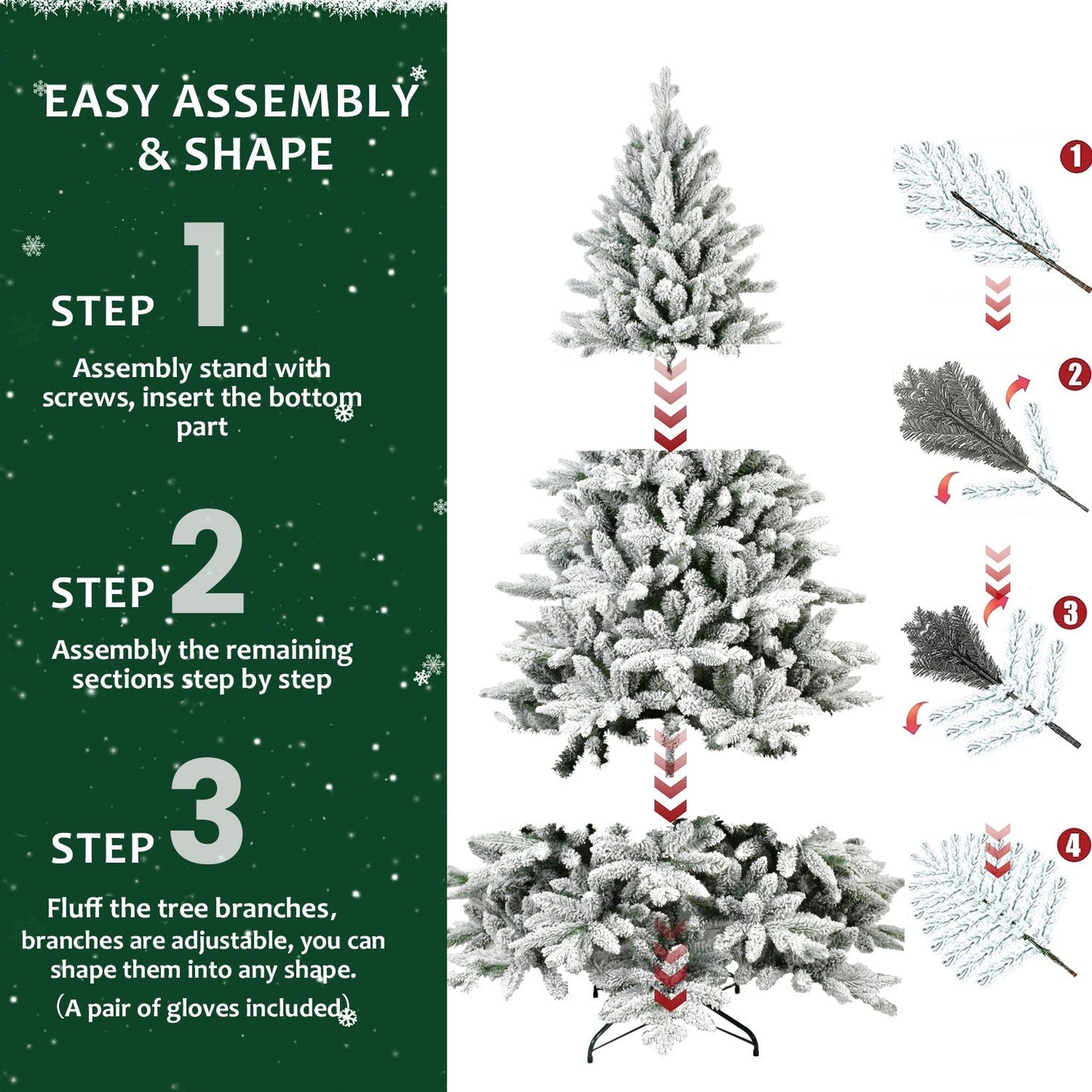 6ft Snow-Flocked Pre-Lit Christmas Tree with 1100 PE+PVC Tips