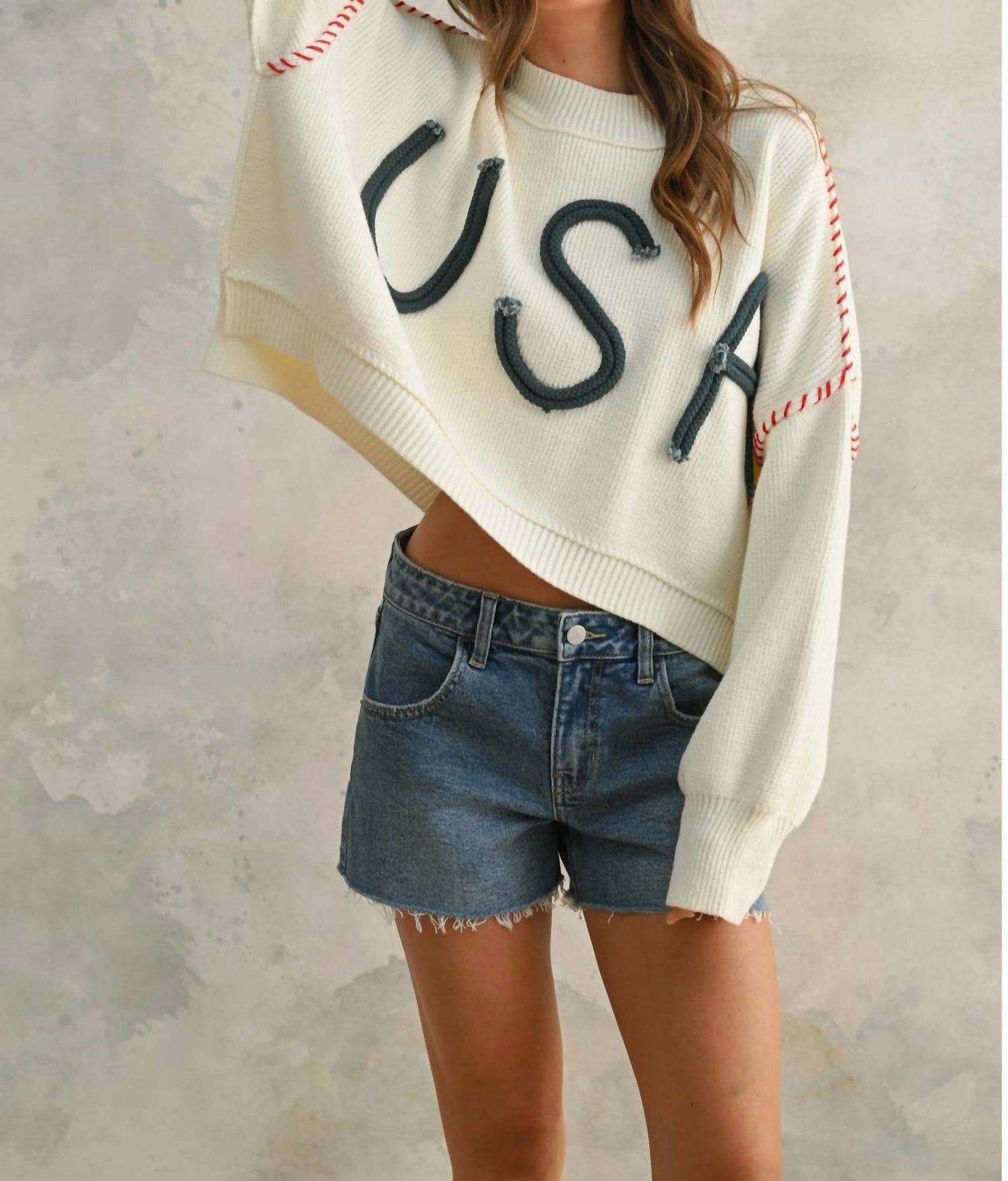 Miou Muse - Usa Rope Letter Sweater