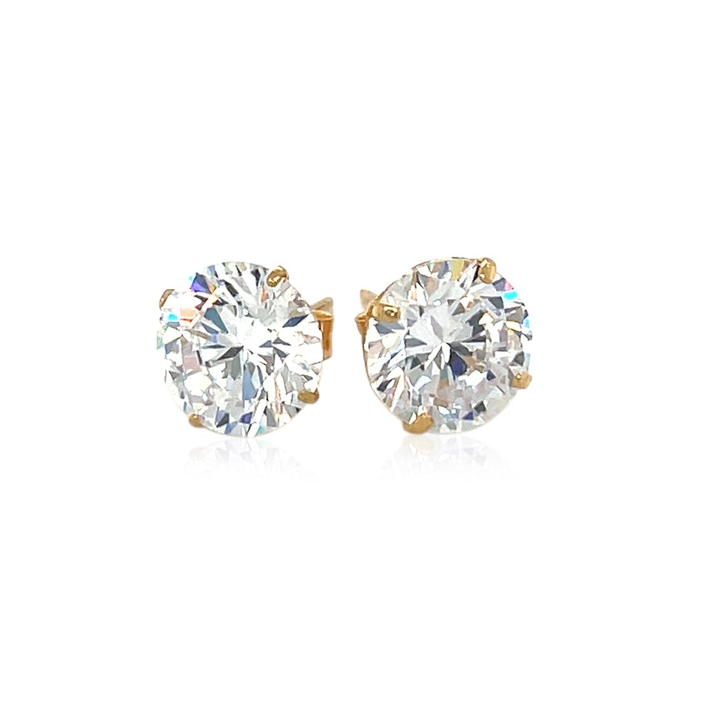 14k पीला सोना 8.0mm गोल CZ स्टड बालियां