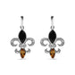 .925 Sterling Silver Marquise Cut Onyx and Citrine with Diamond Accent Fleur De Lis Drop Stud Earrings (H-I Color, SI1-SI2 Clarity)