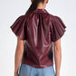 Elan - Flutter Sleeve Faux Leather Top
