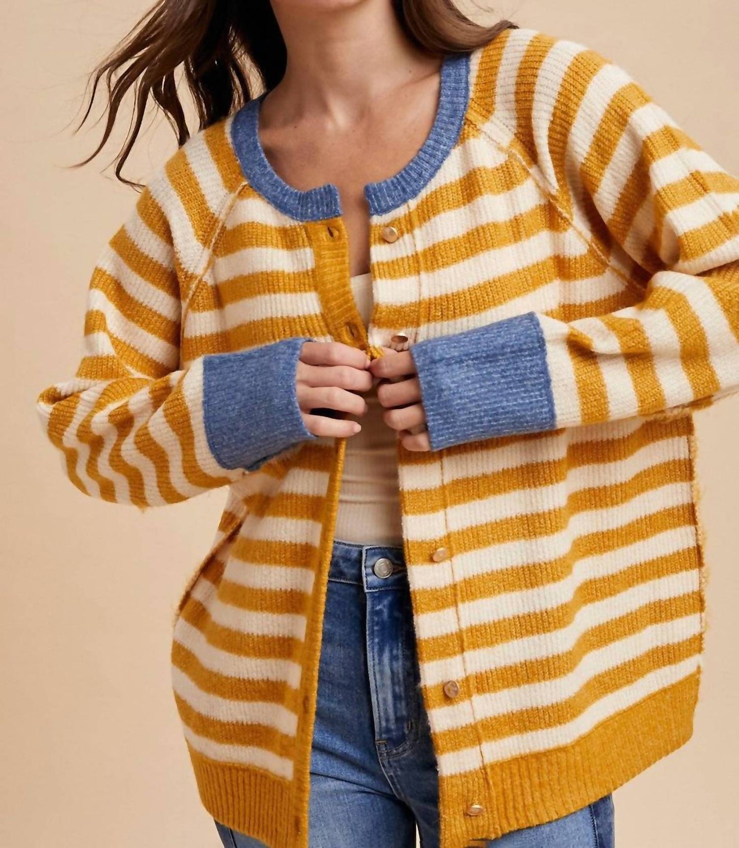 Anniewear - Striped Ribbed Cardigan
