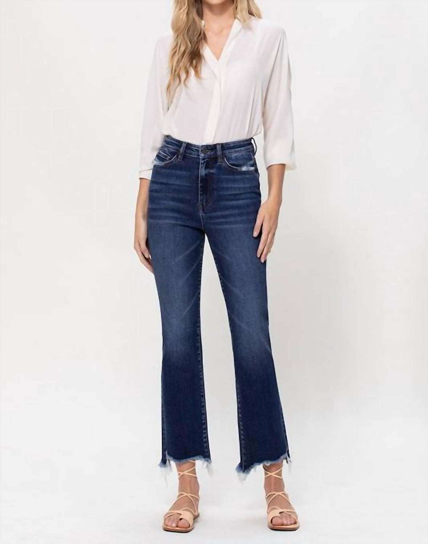 Vervet By Flying Monkey - High Rise Distressed Hem Kick Flare Jeans
