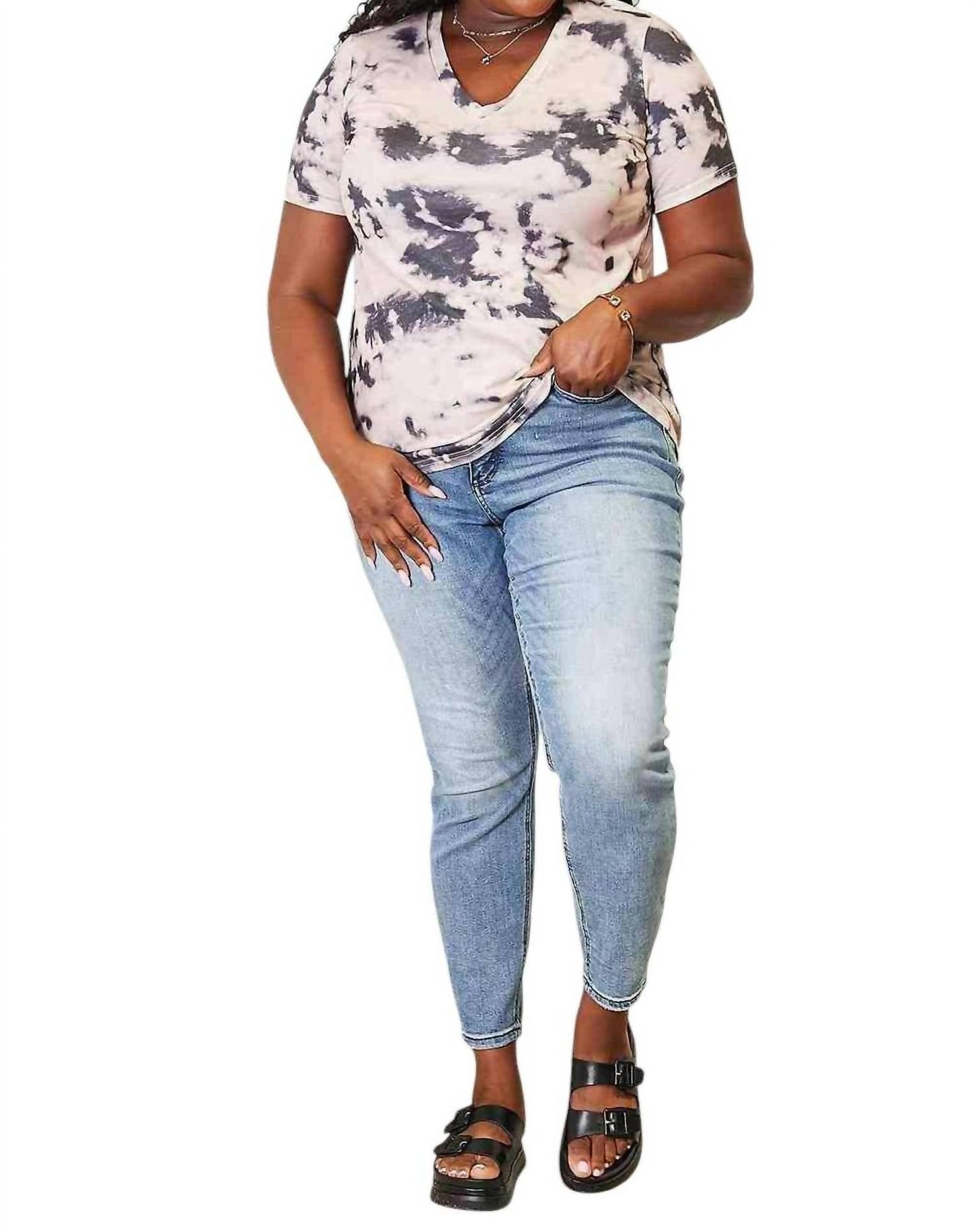 Double Take - Bohemian Tie-dye V-neck Tee