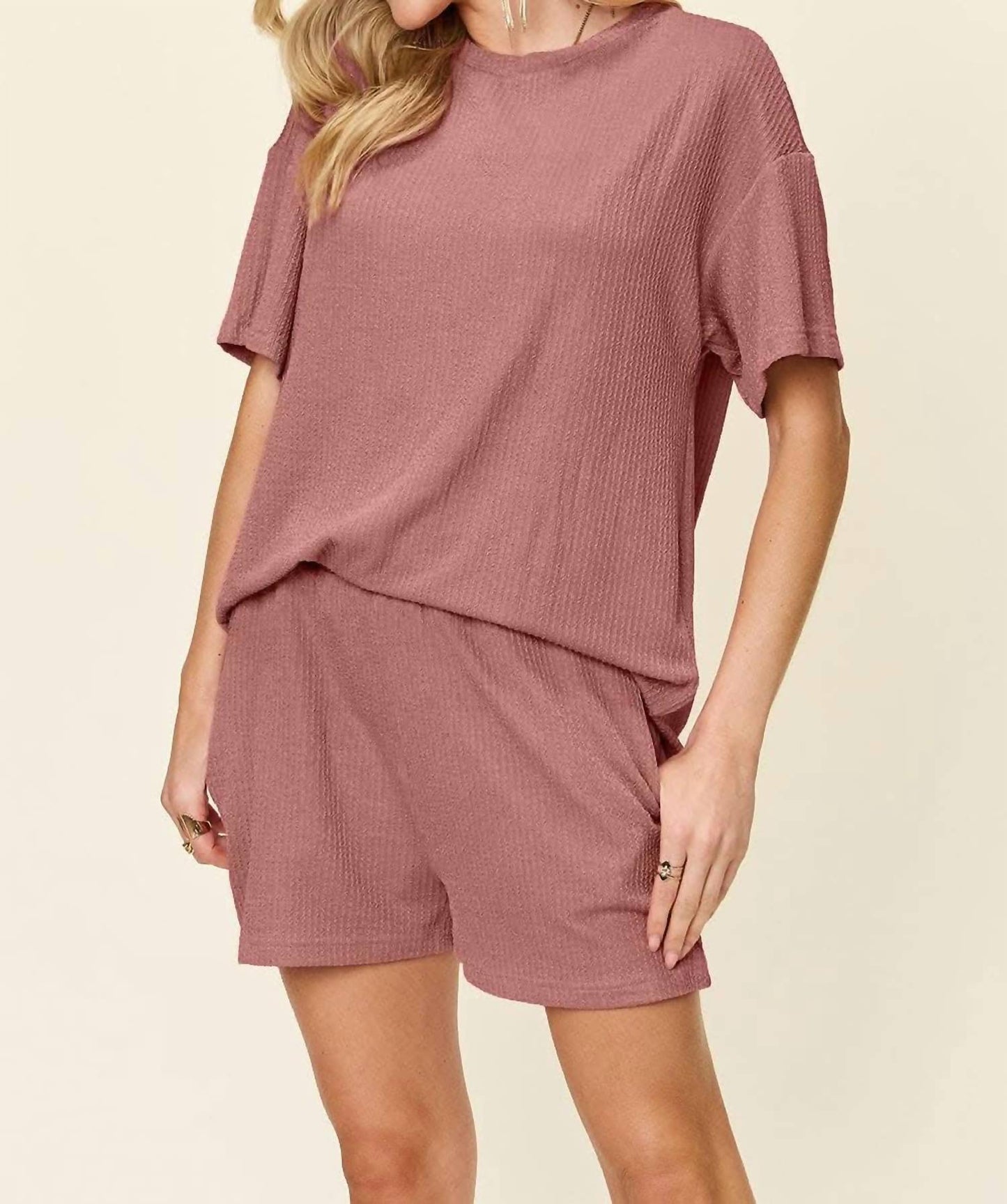 Double Take - Chic Round Neck T-shirt & Shorts Set
