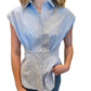 Aureum - Pleated Cap Sleeve Blouse
