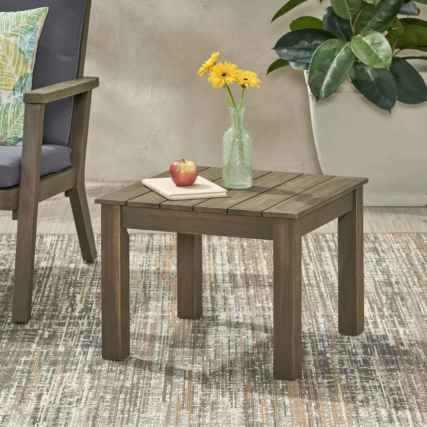 Halcyon Outdoor Side Table With Slat Design