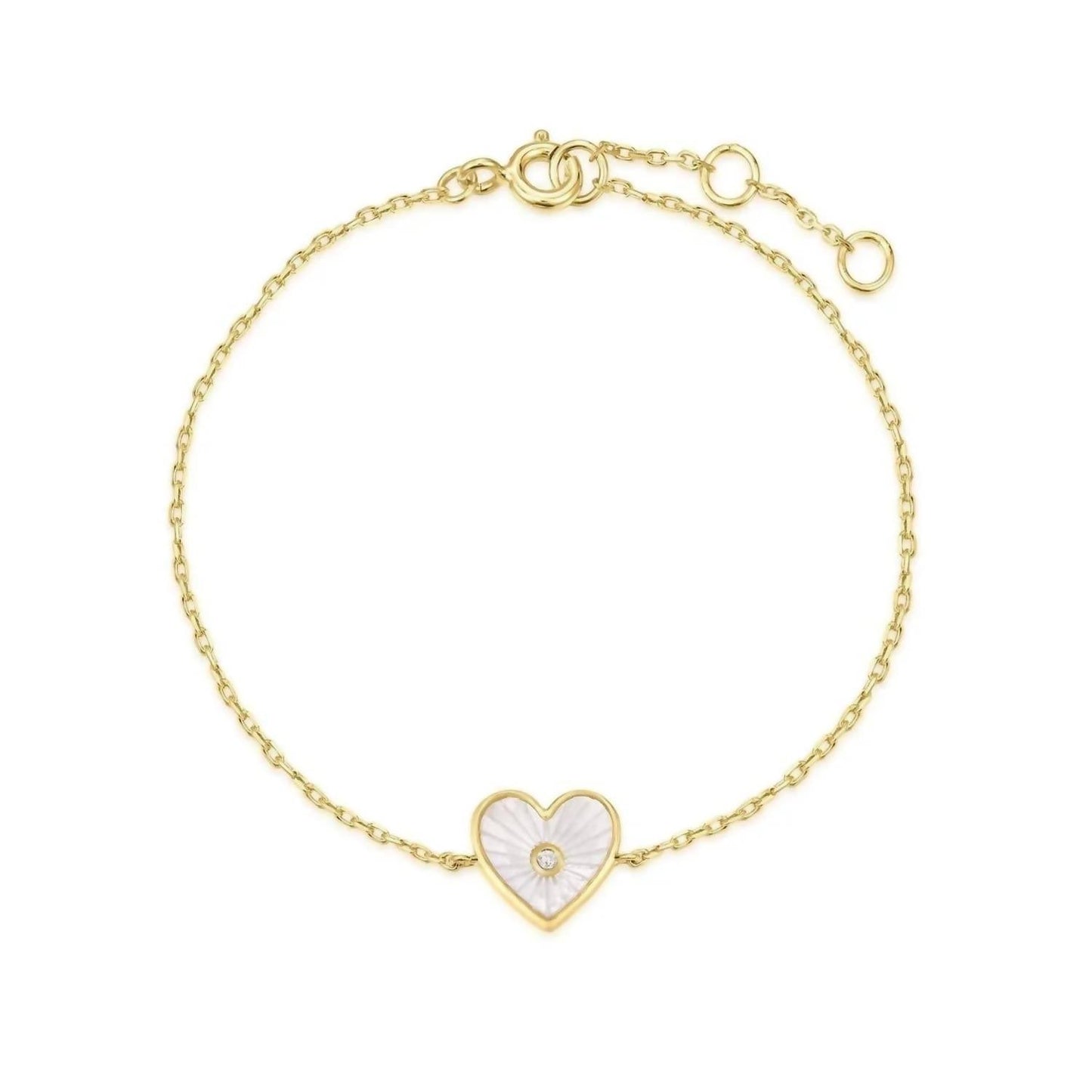 Eklexic - Women's Heart Shaped Mop Pendant With Cz Center Stone Bracelet