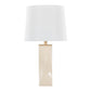 Curvo Square 27" Ceramic Table Lamp in Cream Ceramic, Gold Metal, and White Linen