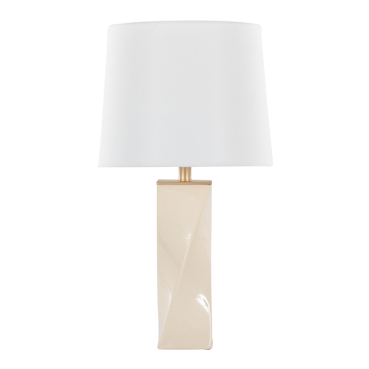 Curvo Square 27" Ceramic Table Lamp in Cream Ceramic, Gold Metal, and White Linen