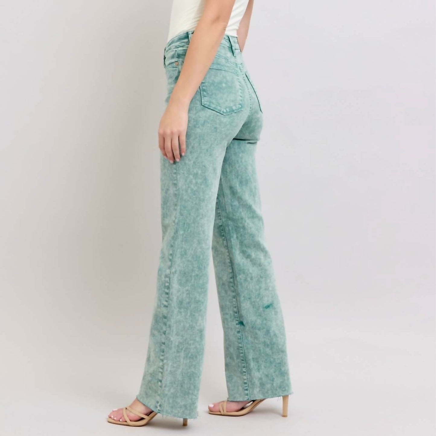 Judy Blue - High-waisted Garment-dyed Raw Hem Dad Jeans