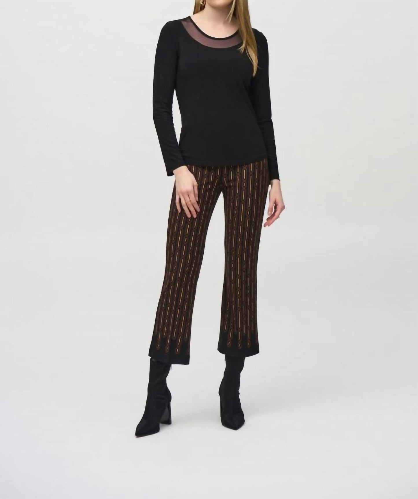 Joseph Ribkoff - Mesh Round Neck Long Sleeves Top