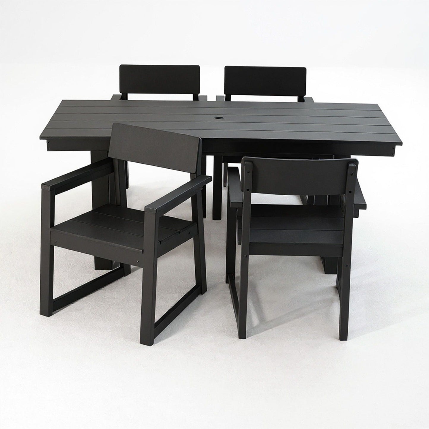 5 Piece Outdoor Dining Set with Umbrella Hole and 4 Armrest Chairs
