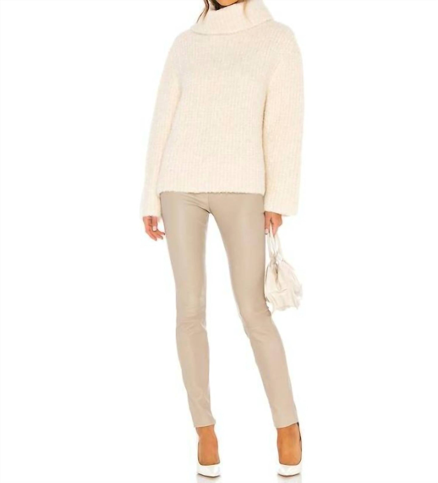 Theory - Fold Over Neck Boucle Knit Cowl Neck Sweater