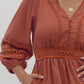 Entro - Rust Lace Inset Smocked Waist Short Dress