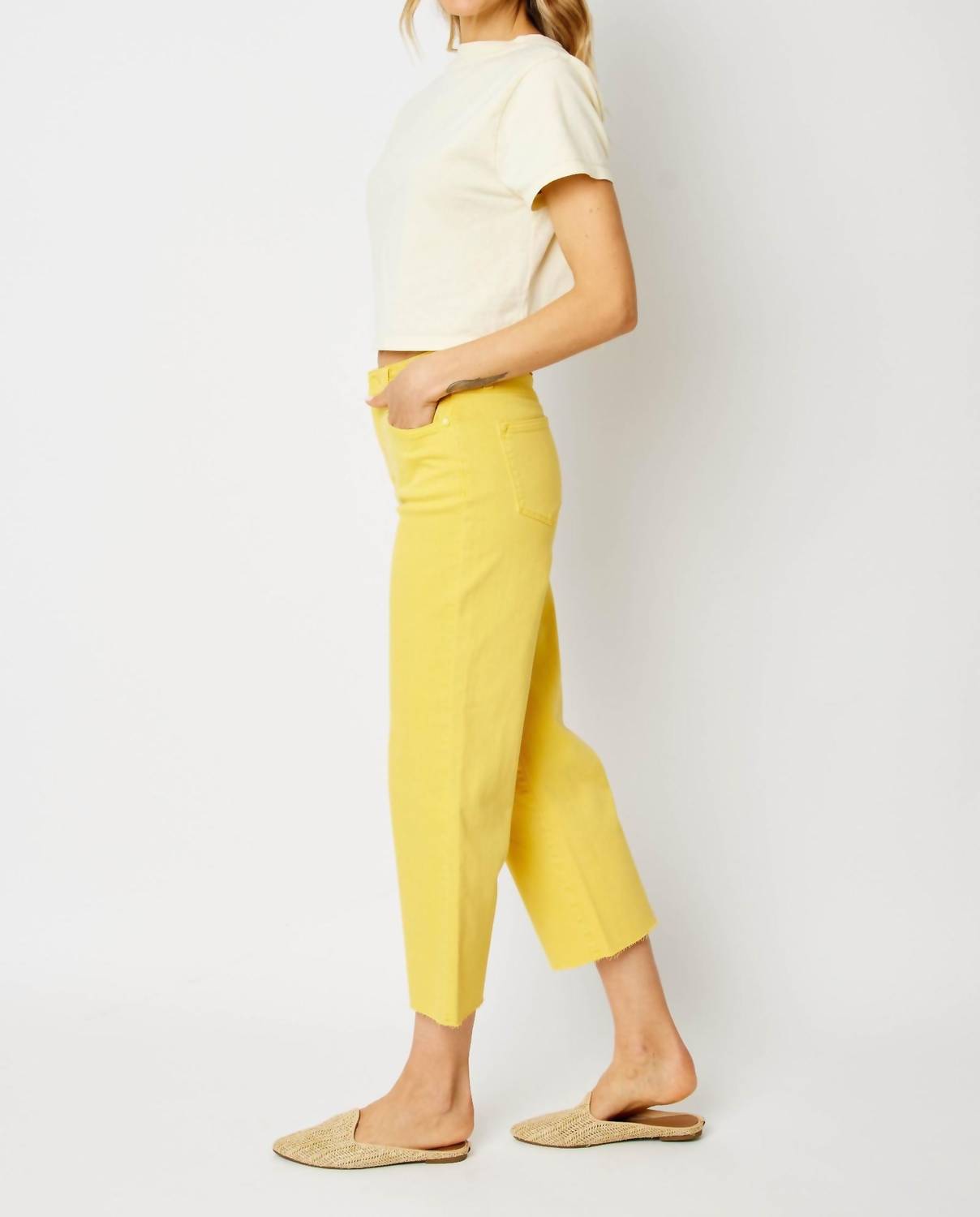 Judy Blue - High Waist Braided Waistband Wide Leg Crop Denim Jeans