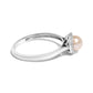 10K White Gold 5MM Cultured Freshwater Pearl  and Diamond Halo Ring (I-J Color, I1-I2 Clarity) - Ring Size 6.5